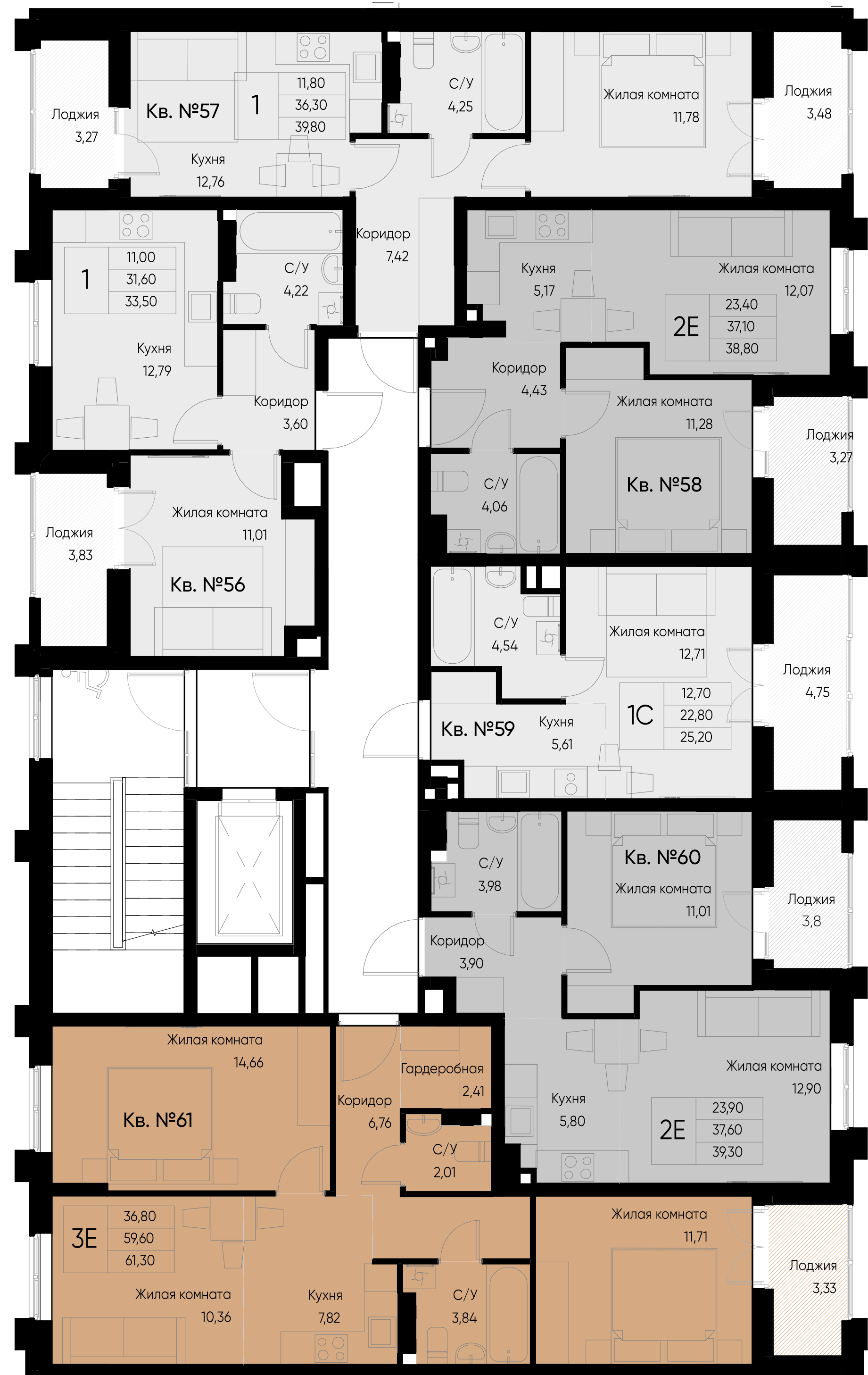 евро 3 к.кв. №61 61,3 м2 от застройщика ГК ТОЧНО фото 4