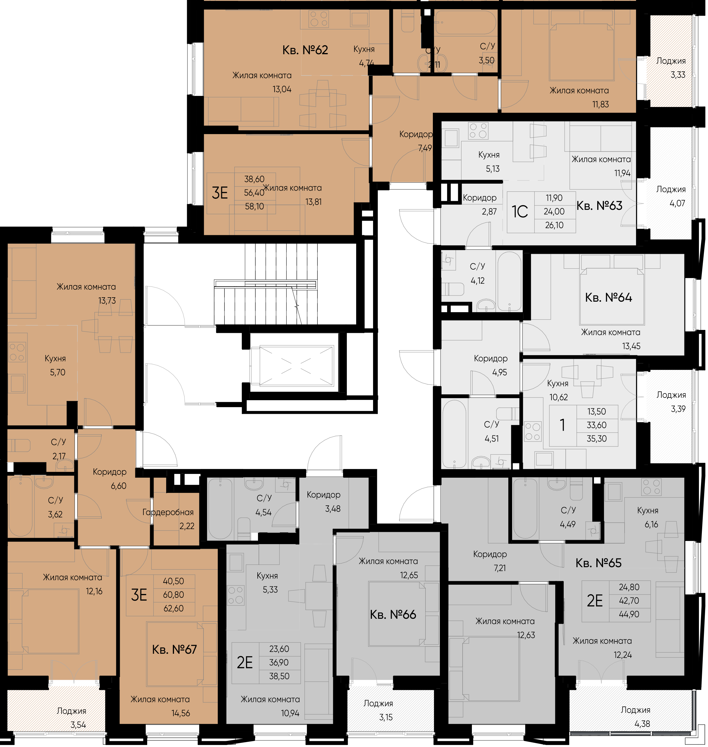 евро 3 к.кв. №62 58,1 м2 от застройщика ГК ТОЧНО фото 5