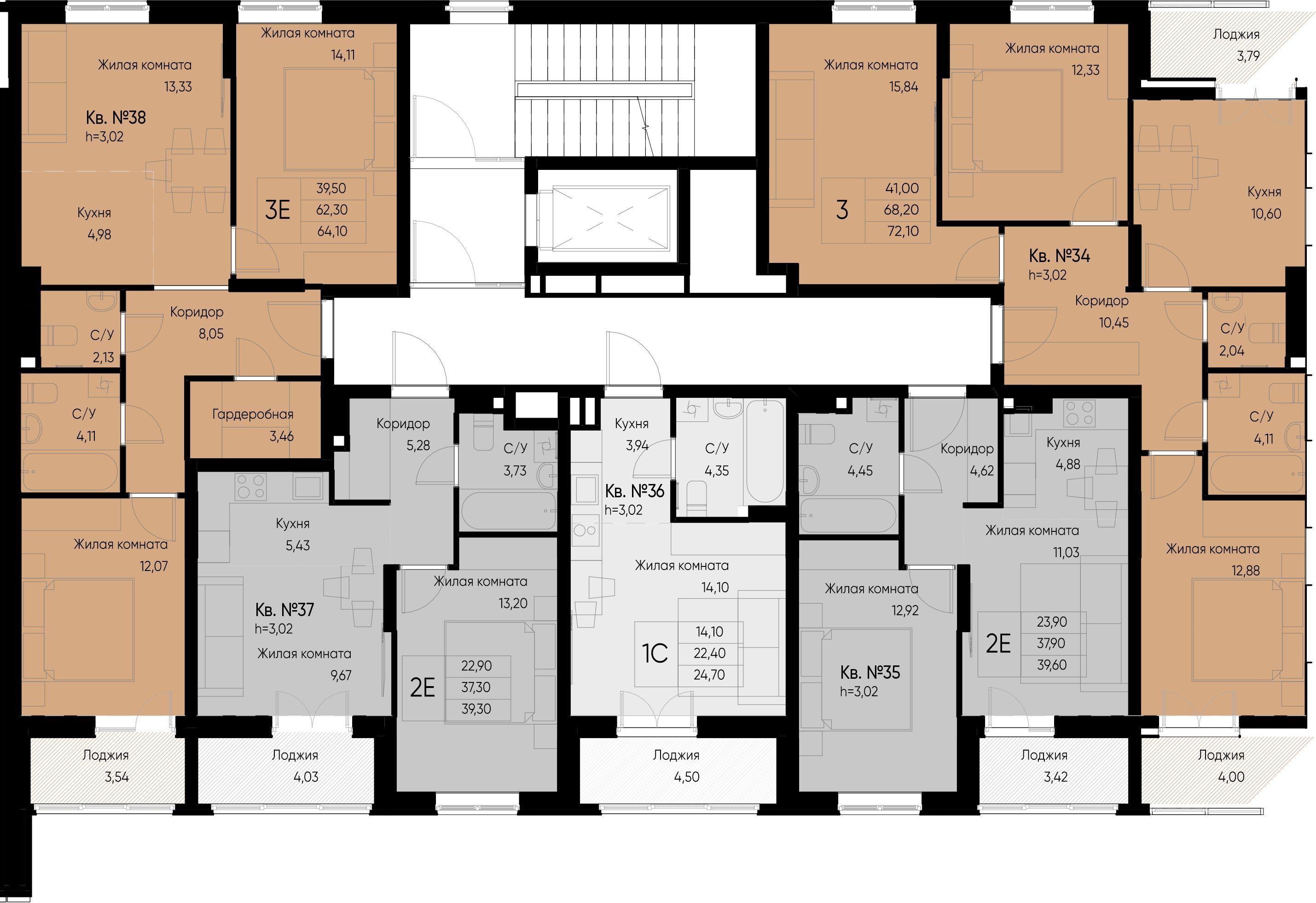 евро 3 к.кв. №38 64,1 м2 от застройщика ГК ТОЧНО фото 5