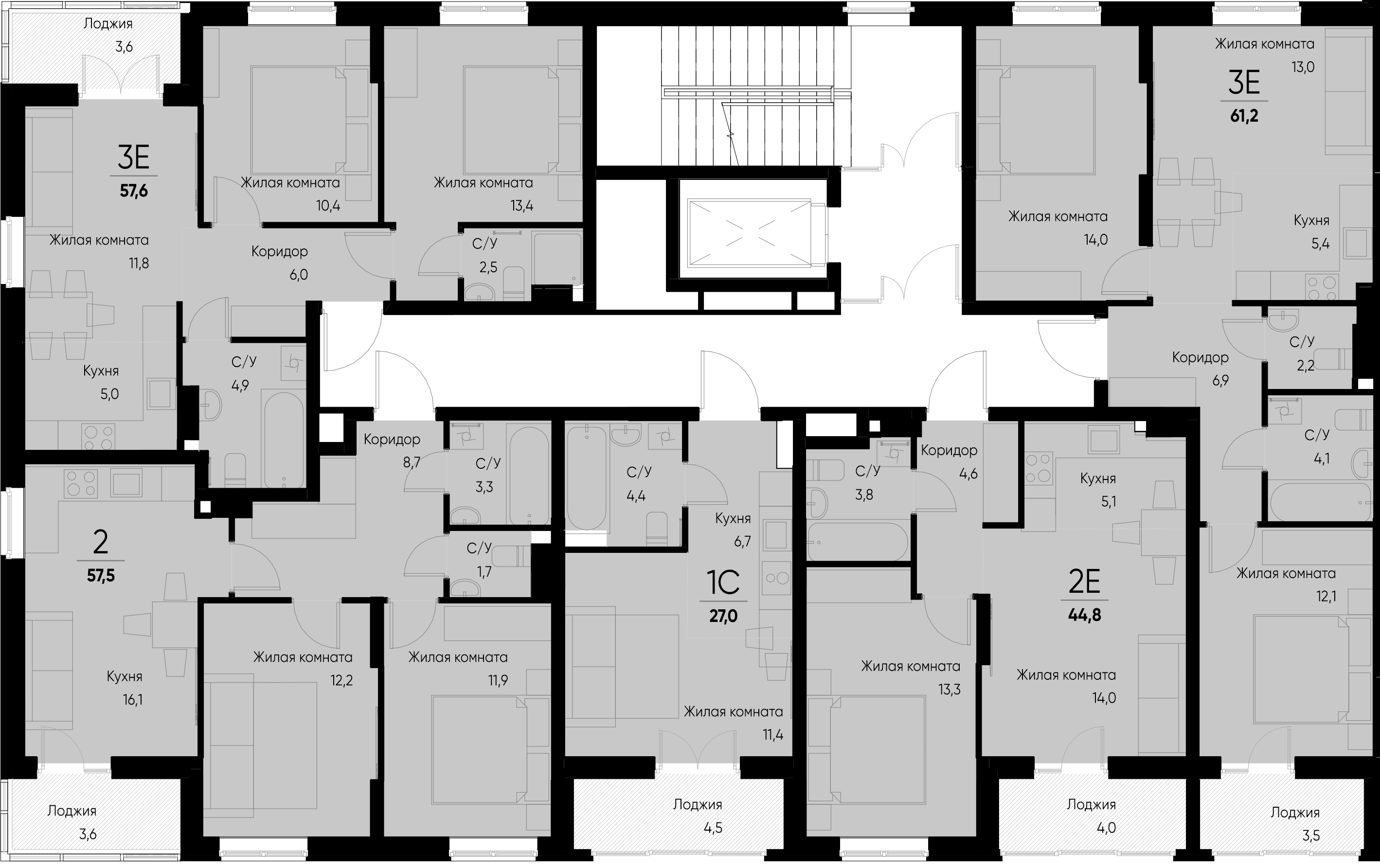 евро 3 к.кв. №94 61,2 м2 от застройщика ГК ТОЧНО фото 3