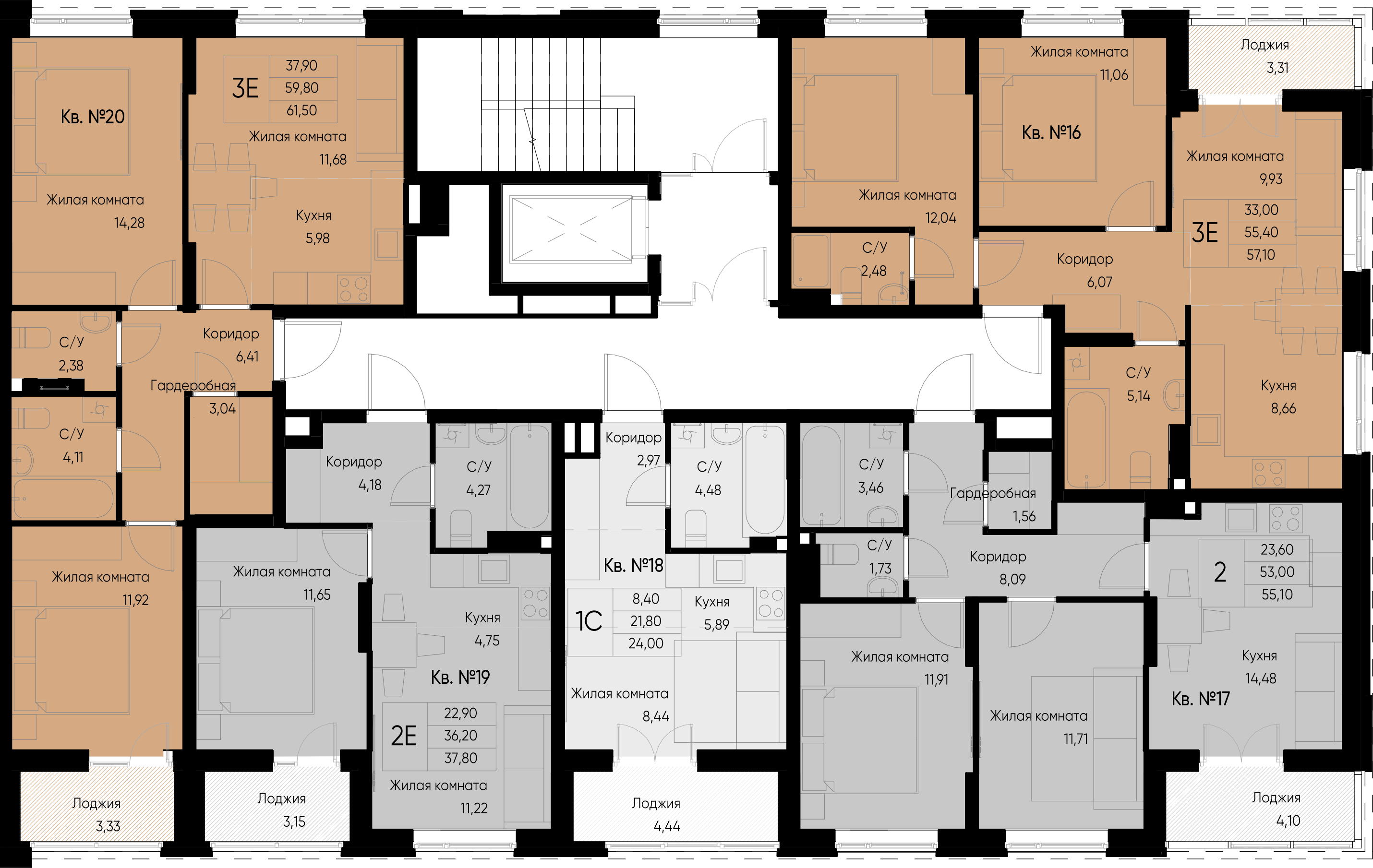 2-комнатная квартира №17 55,1 м2 от застройщика ГК ТОЧНО фото 2