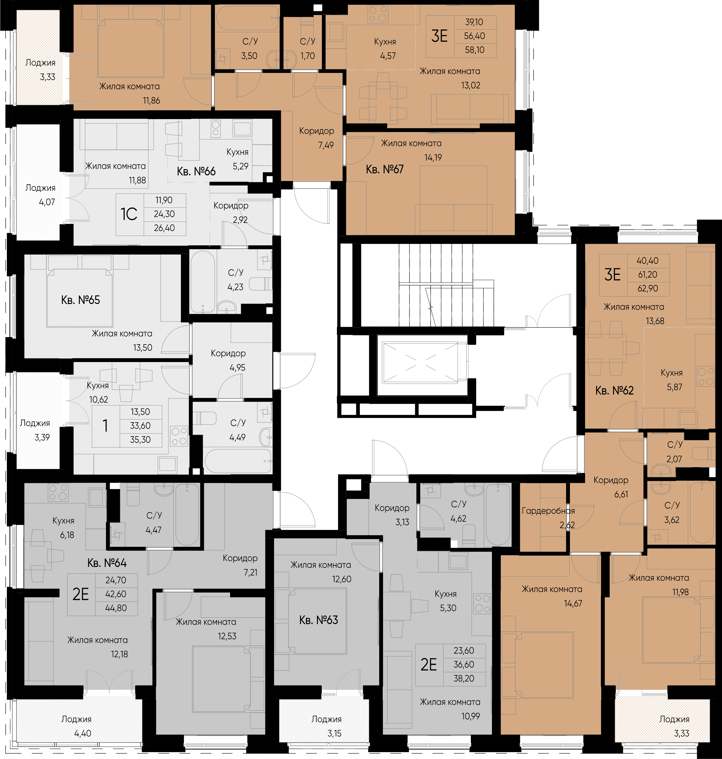 евро 2 к.кв. №64 44,8 м2 от застройщика ГК ТОЧНО фото 2