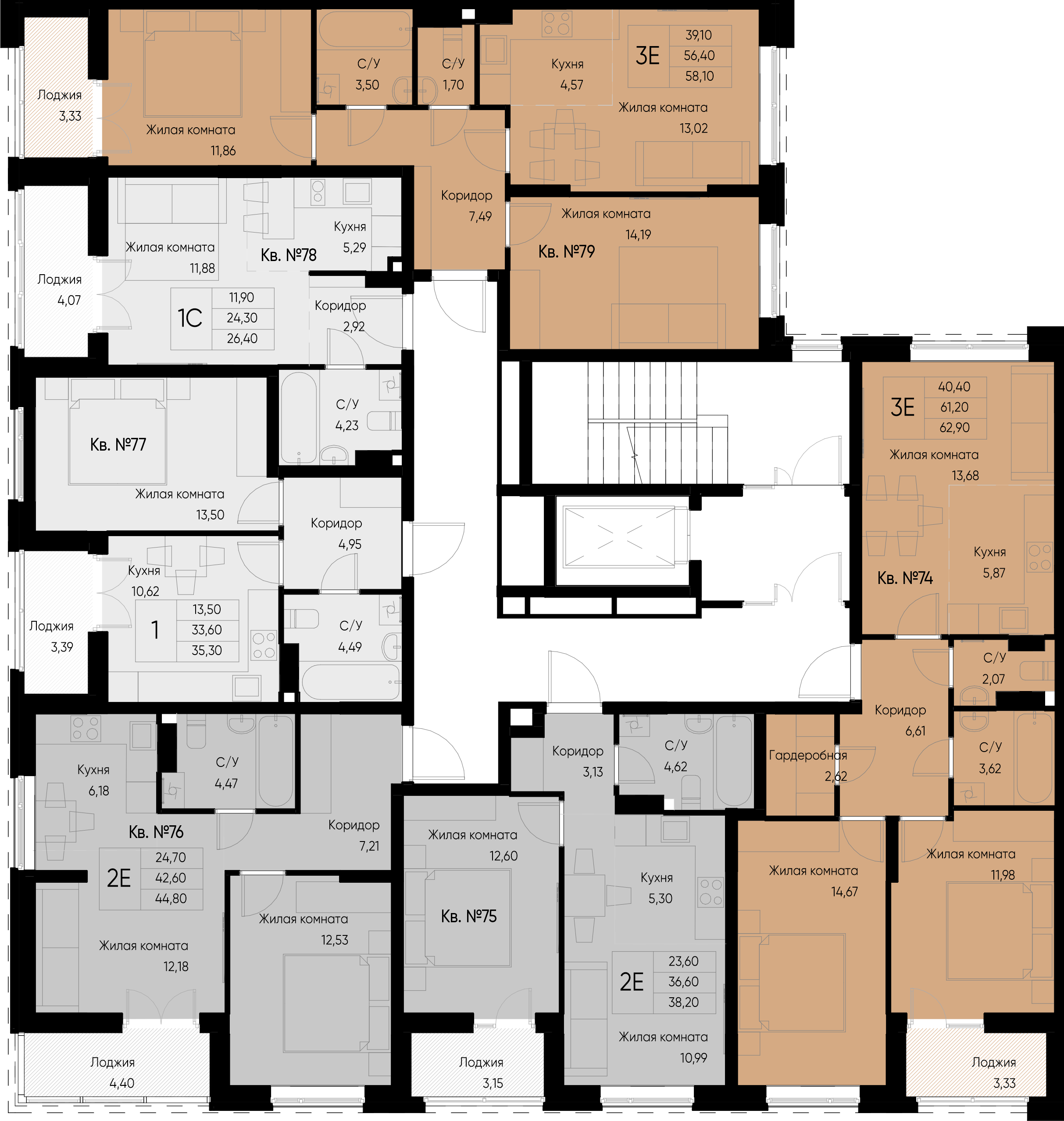 1-комнатная квартира №77 35,3 м2 от застройщика ГК ТОЧНО фото 2