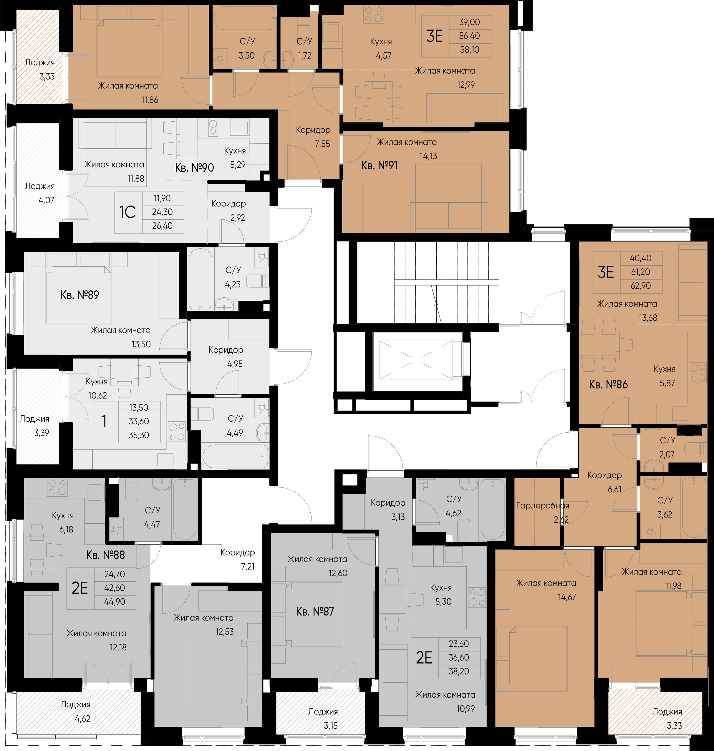 евро 3 к.кв. №86 62,9 м2 от застройщика ГК ТОЧНО фото 2