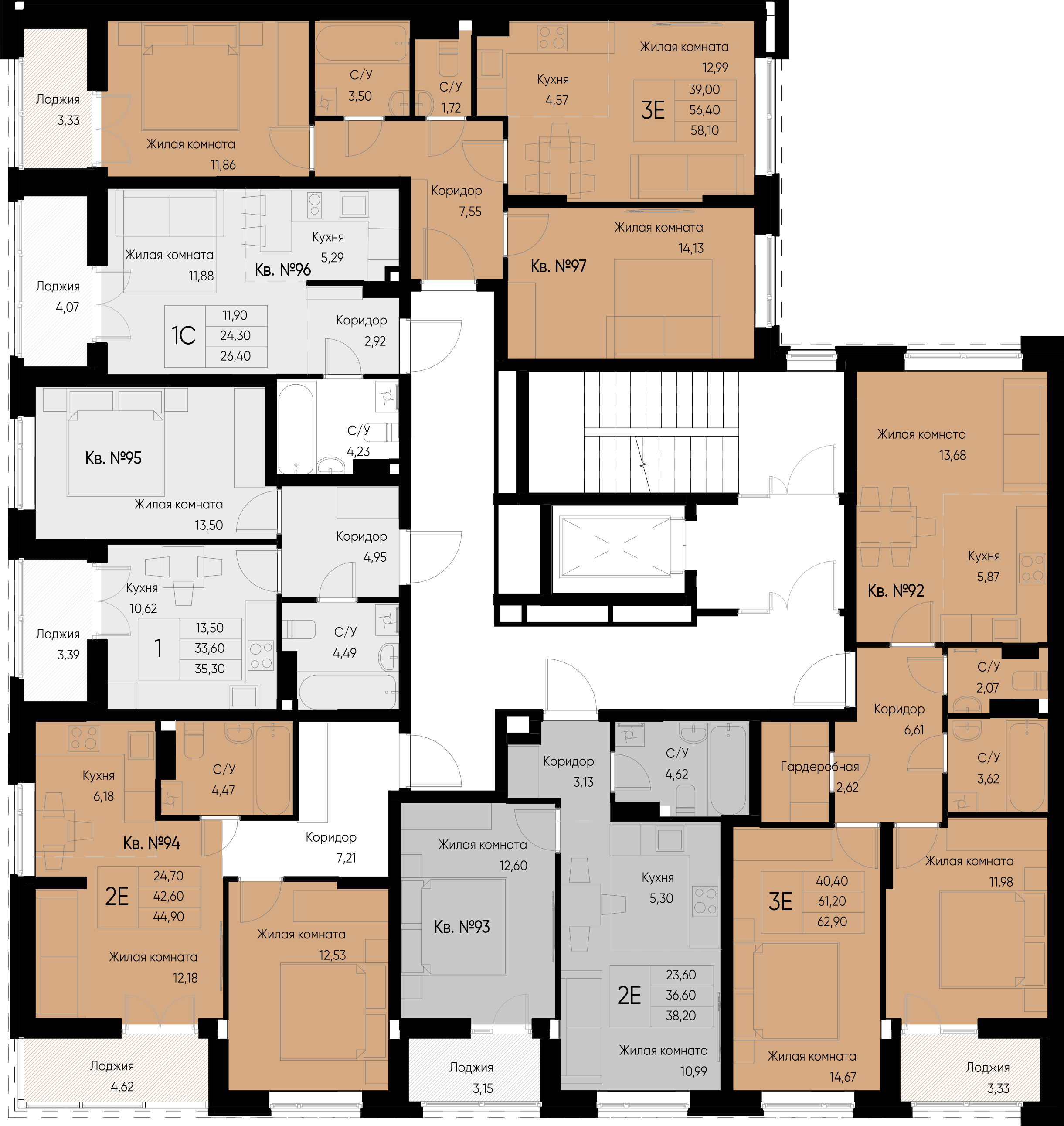 евро 3 к.кв. №92 62,9 м2 от застройщика ГК ТОЧНО фото 2