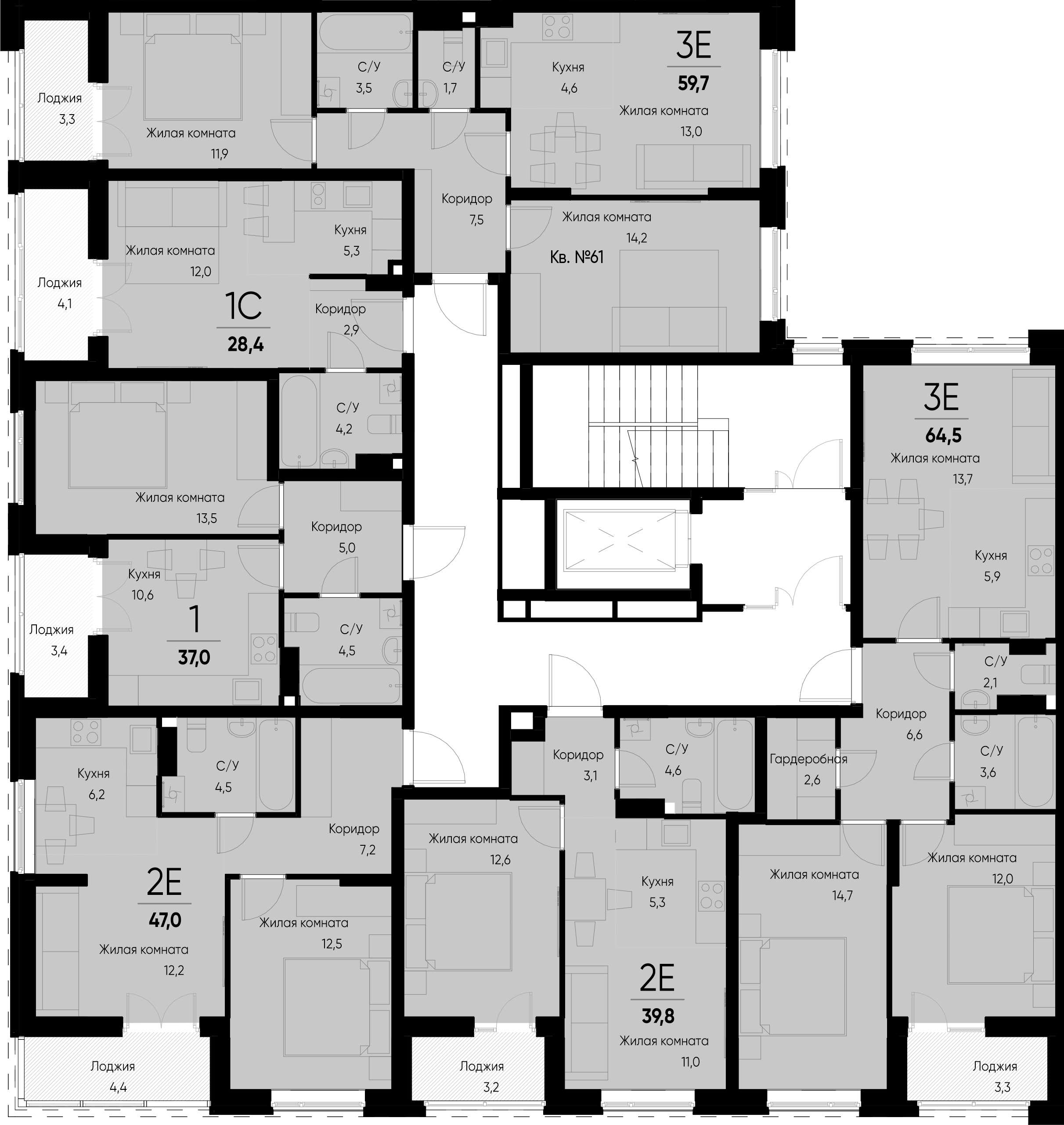 евро 3 к.кв. №73 58,1 м2 от застройщика ГК ТОЧНО фото 5