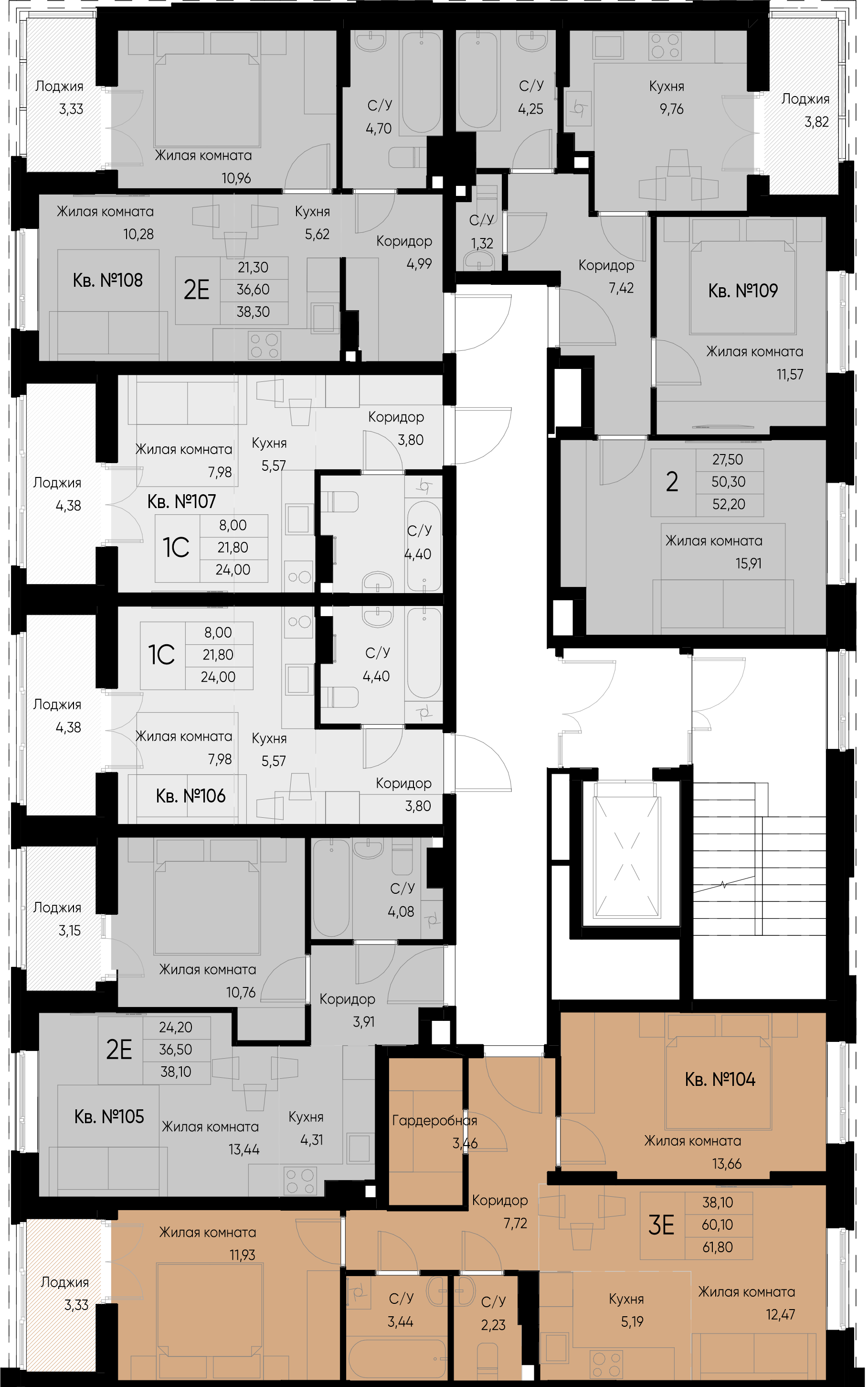 евро 2 к.кв. №105 38,1 м2 от застройщика ГК ТОЧНО фото 2