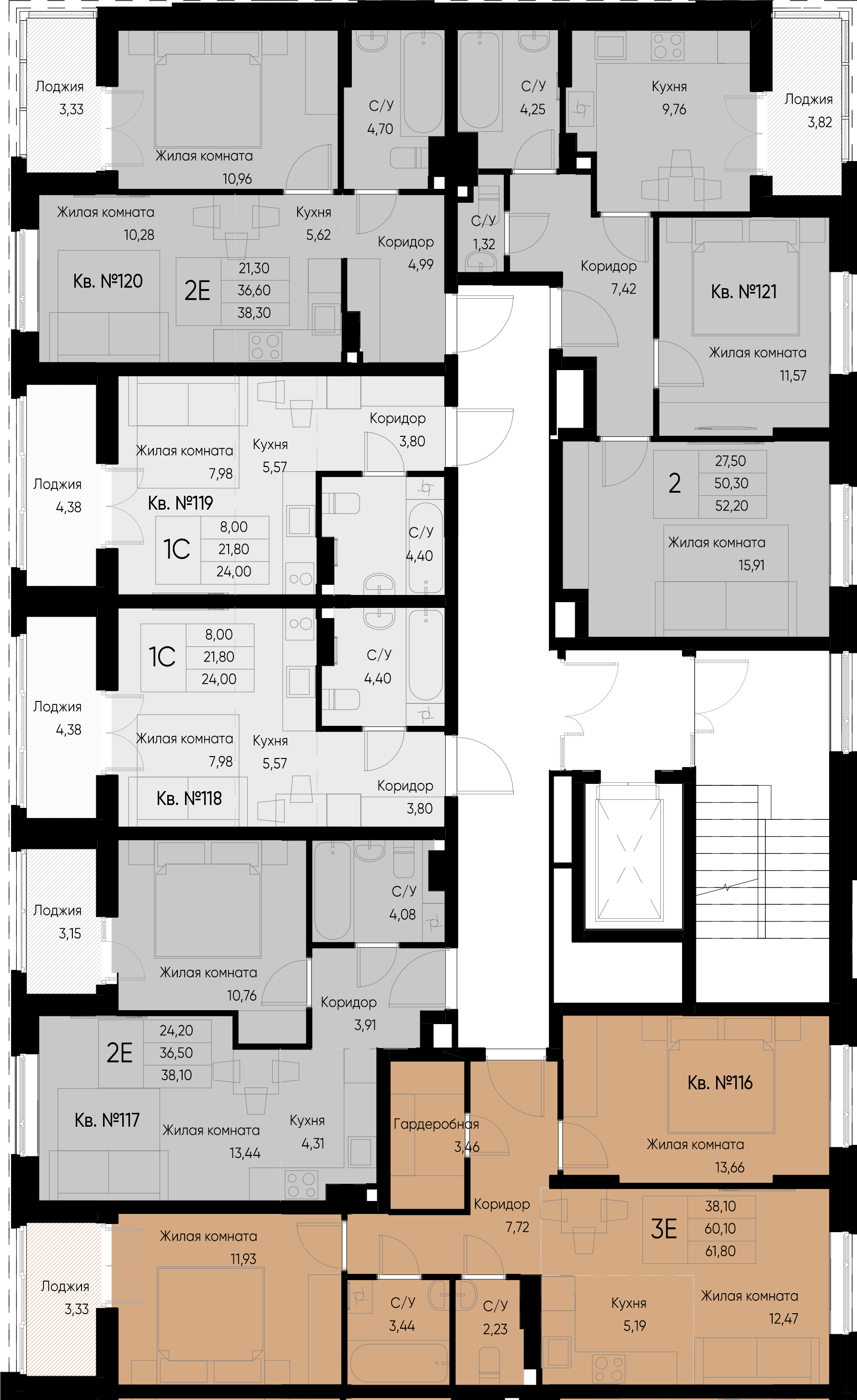 евро 3 к.кв. №116 61,8 м2 от застройщика ГК ТОЧНО фото 2
