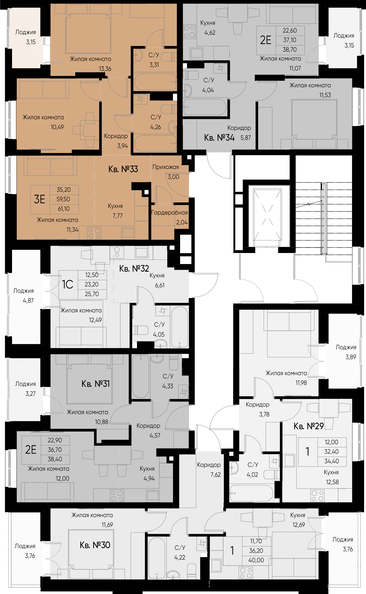 евро 2 к.кв. №31 38,4 м2 от застройщика ГК ТОЧНО фото 2