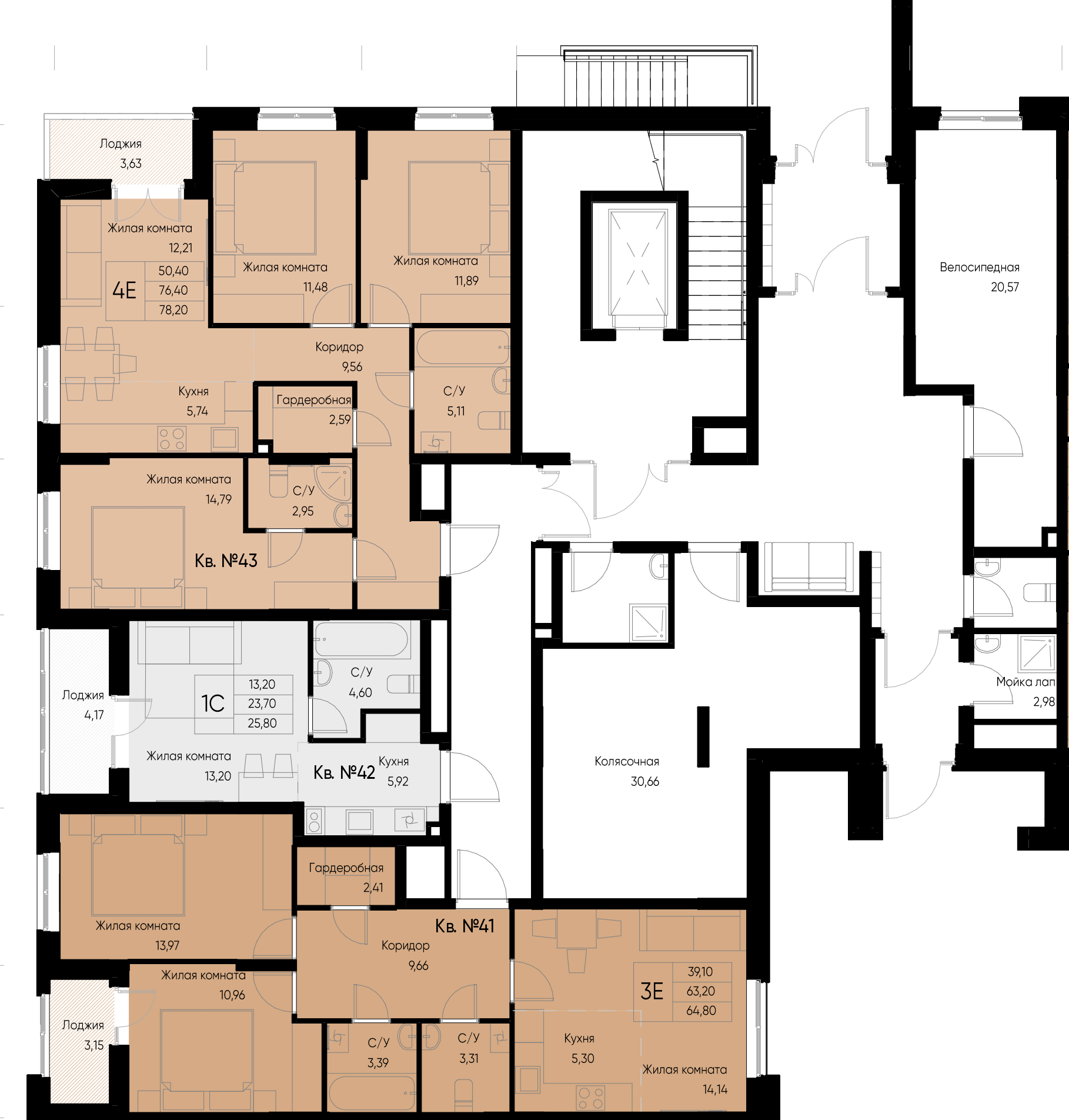 евро 4 к.кв. №43 78,2 м2 от застройщика ГК ТОЧНО фото 2