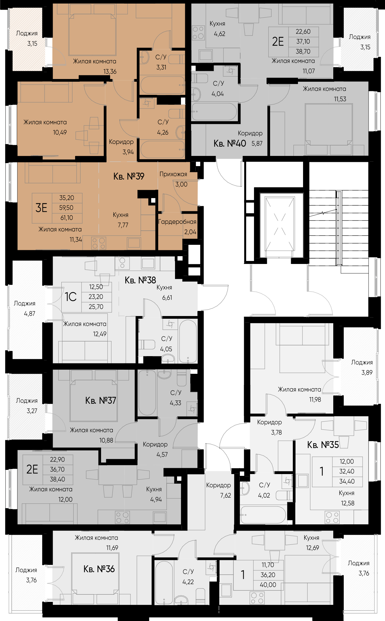 евро 2 к.кв. №40 38,7 м2 от застройщика ГК ТОЧНО фото 2