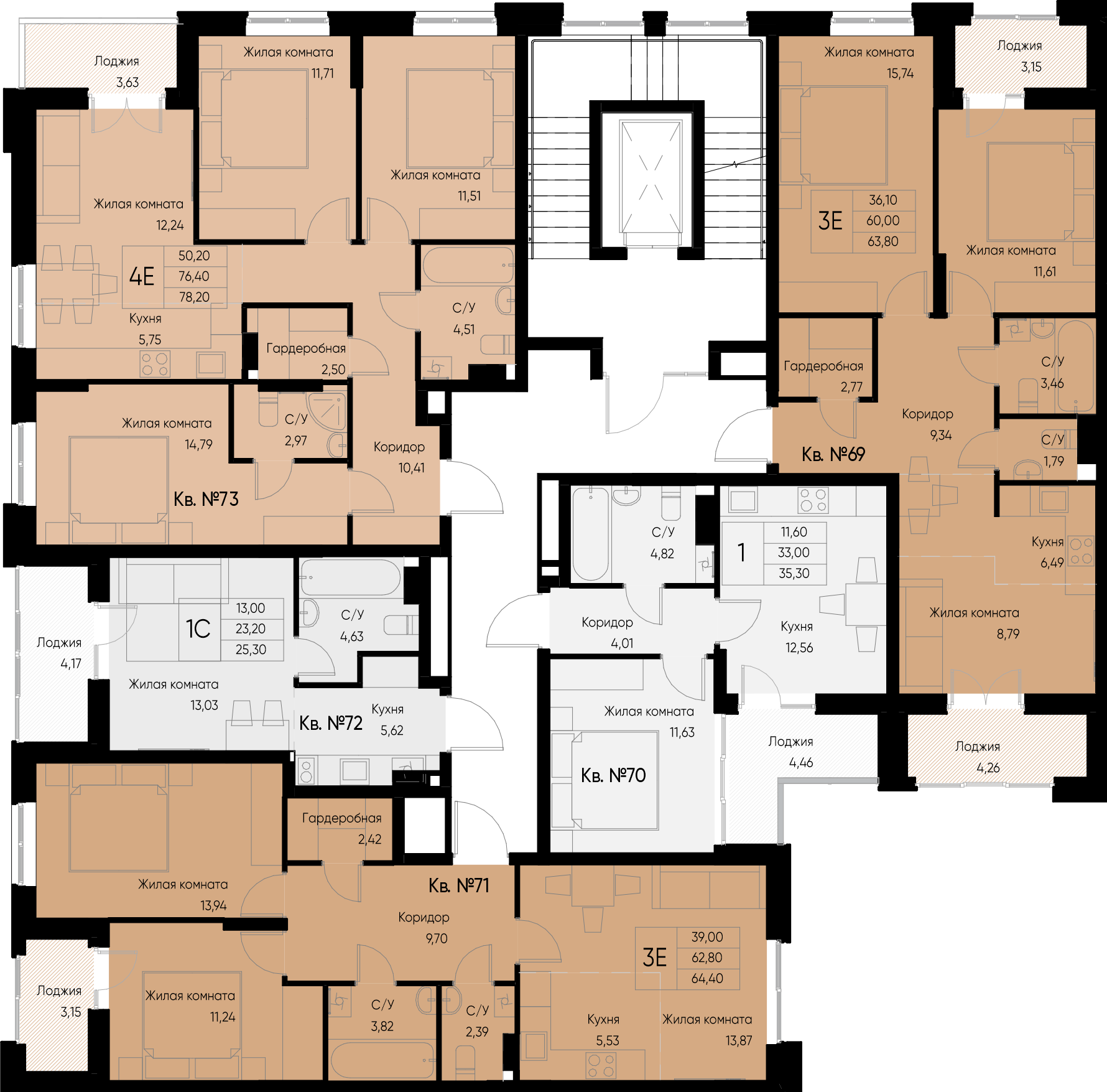 1-комнатная квартира №70 35,3 м2 от застройщика ГК ТОЧНО фото 2