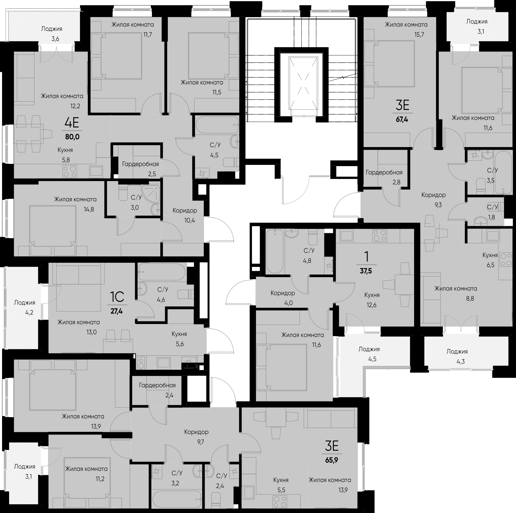 евро 4 к.кв. №63 78,2 м2 от застройщика ГК ТОЧНО фото 4