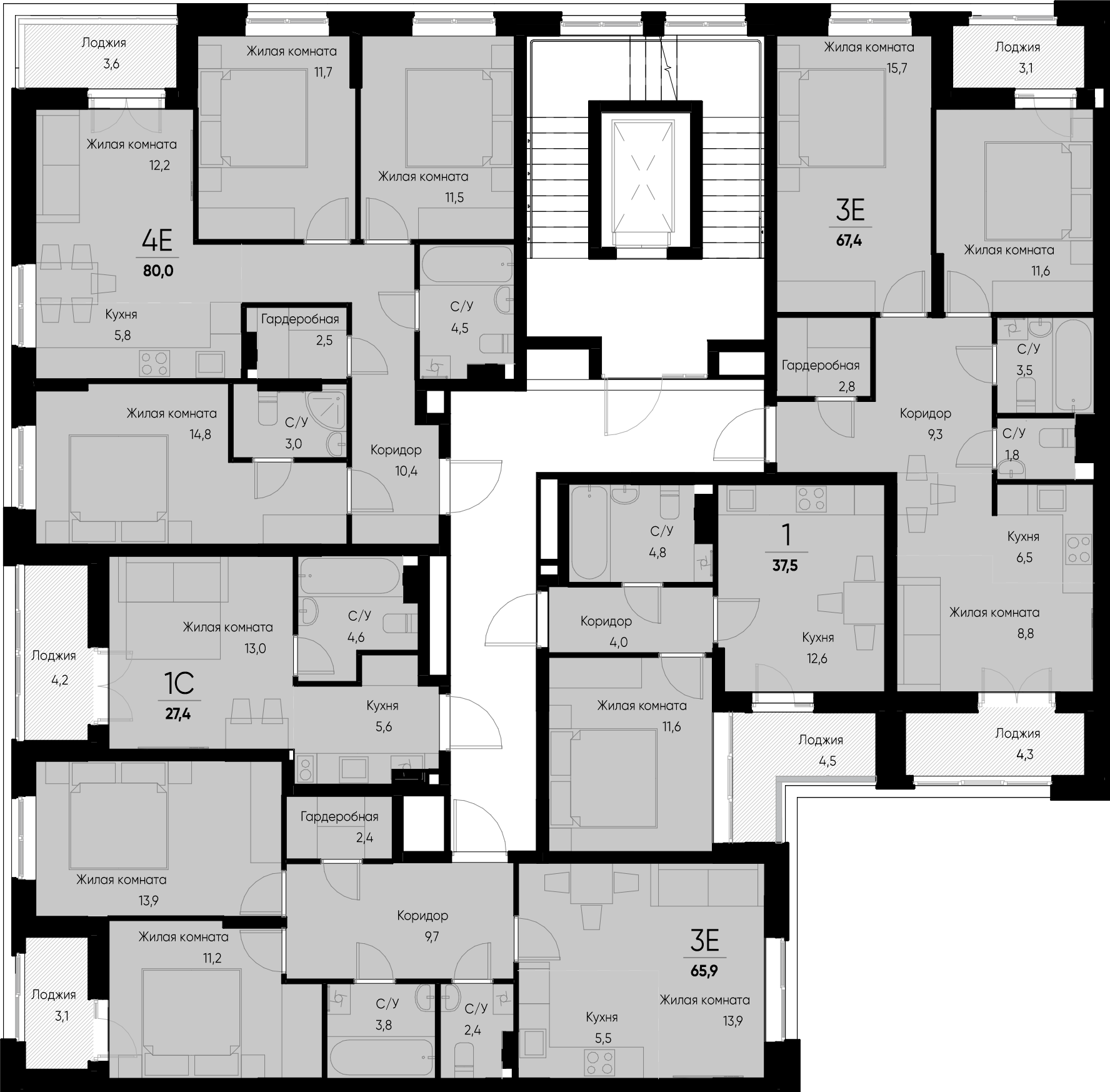 евро 4 к.кв. №78 78,2 м2 от застройщика ГК ТОЧНО фото 4