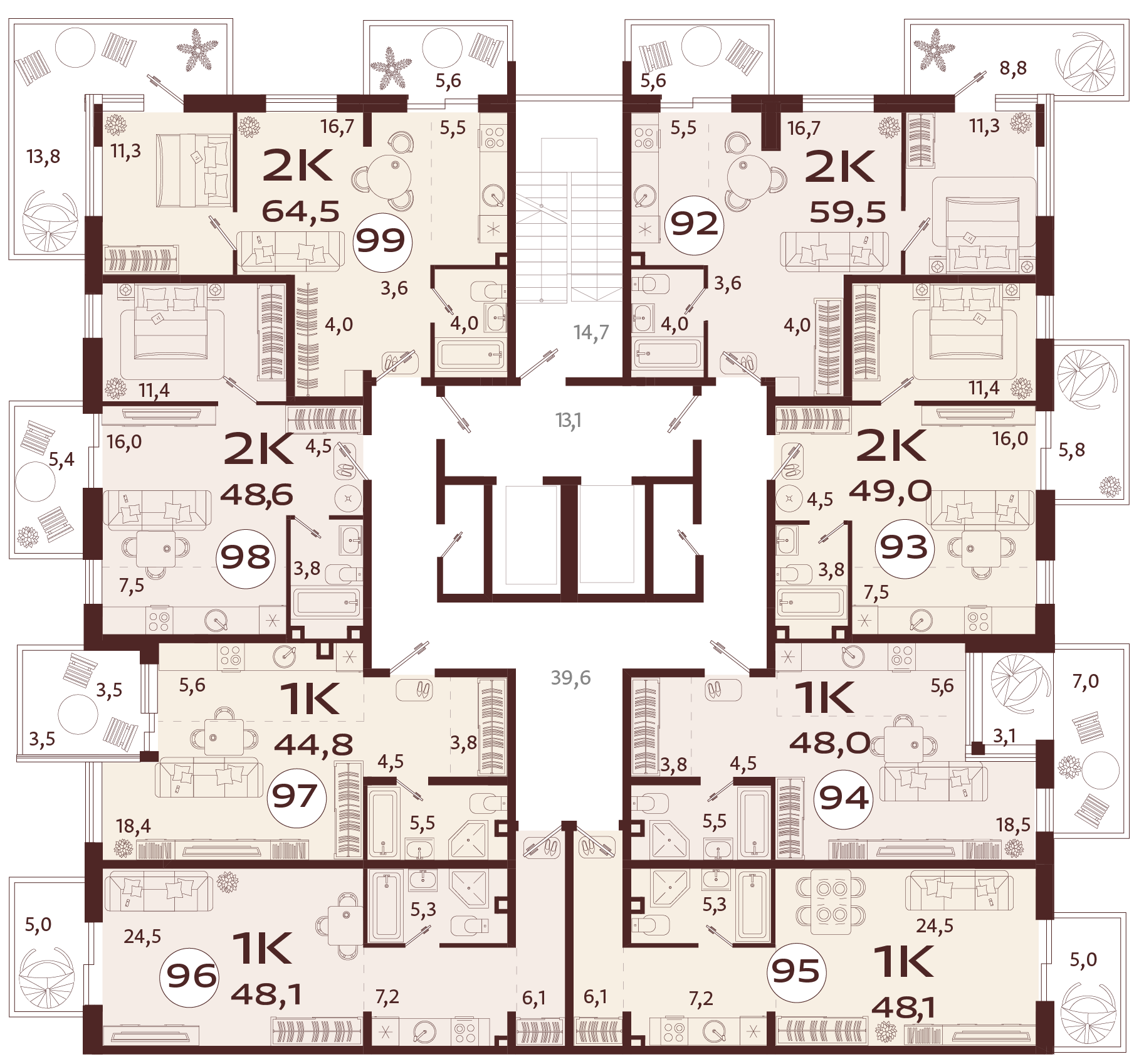 1-комнатная квартира №95 48,1 м2 от застройщика ГК ТОЧНО фото 5