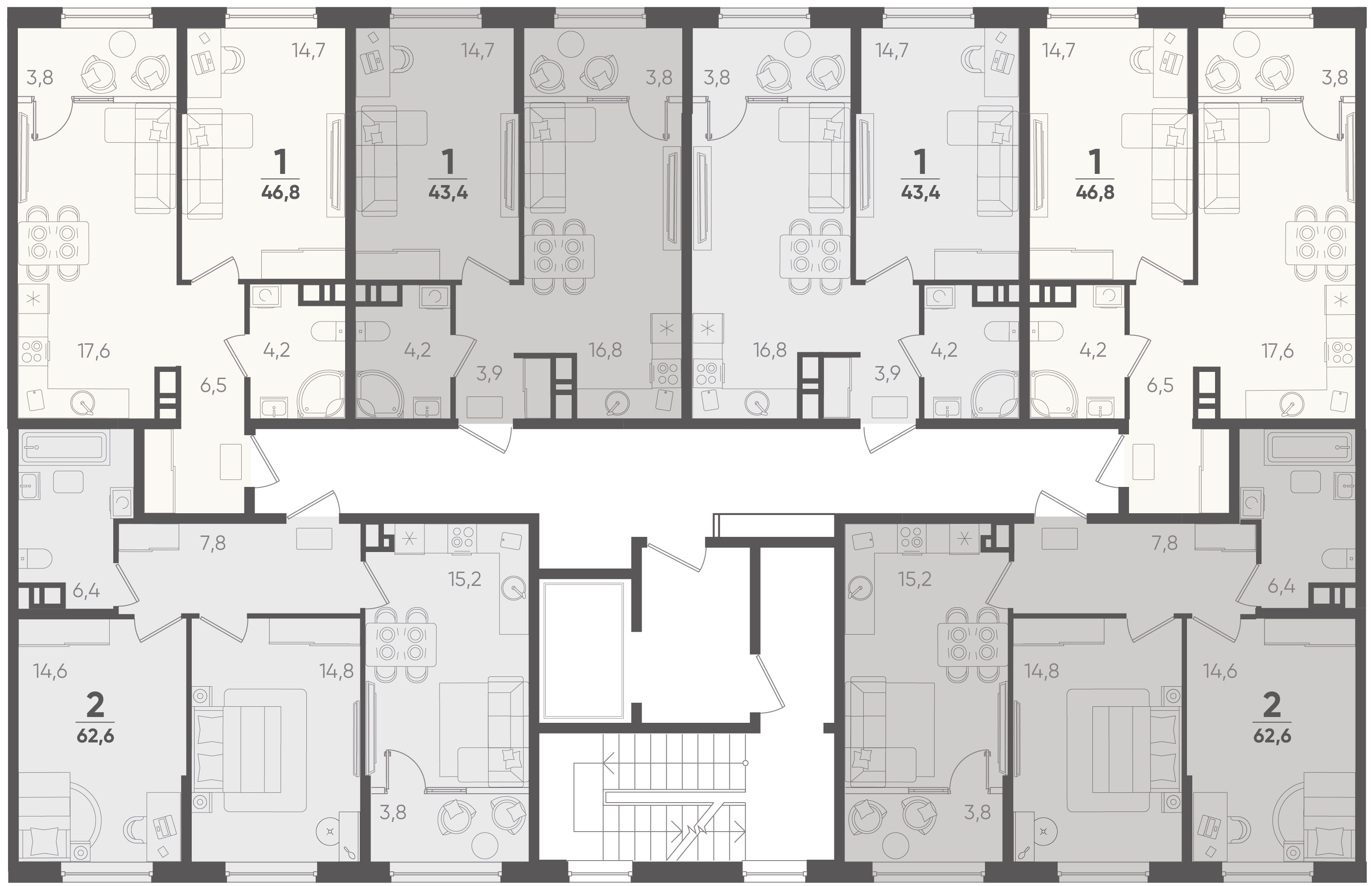 1-комнатная квартира №201 44,9 м2 от застройщика ГК ТОЧНО фото 4