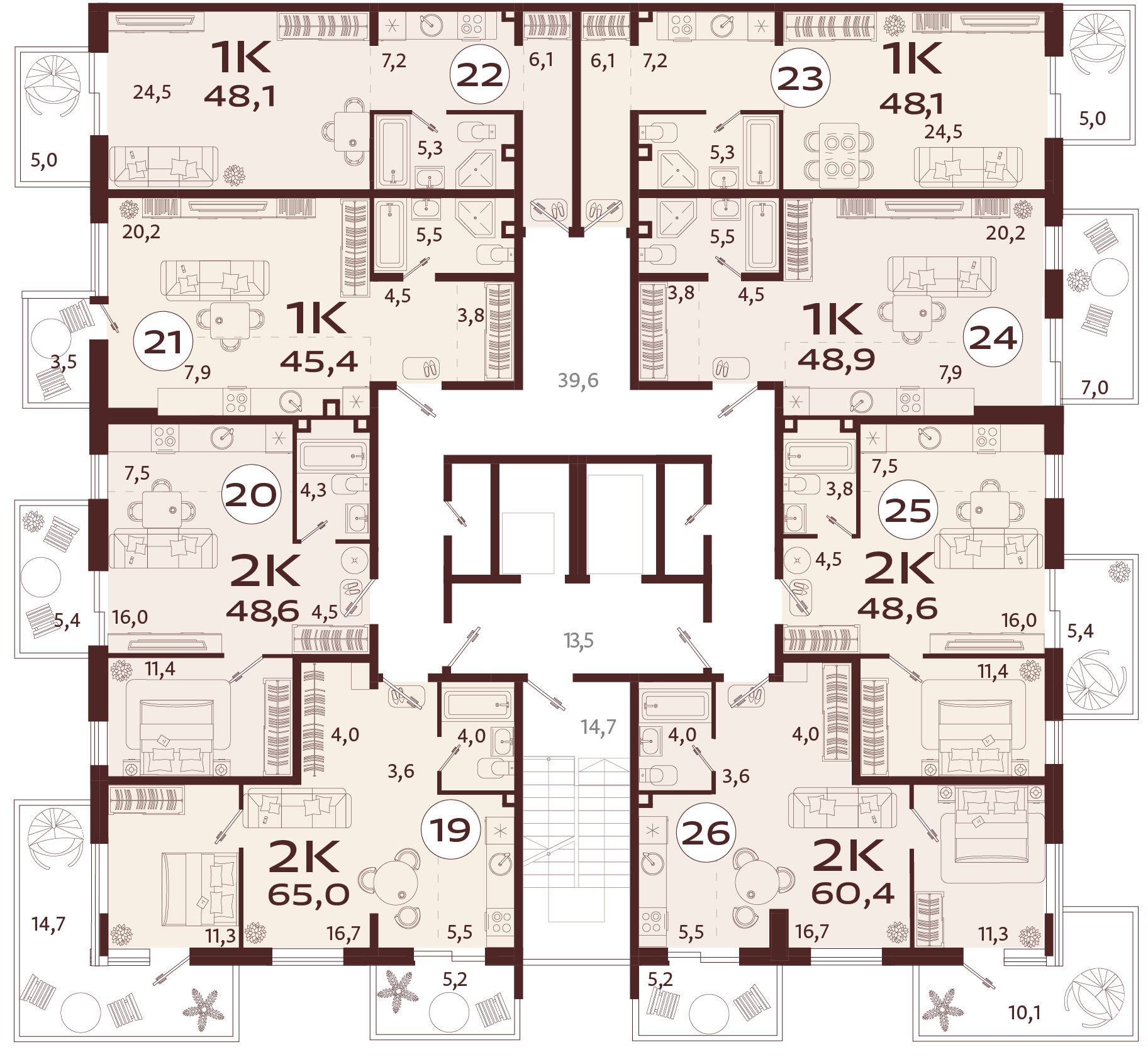 1-комнатная квартира №24 48,9 м2 от застройщика ГК ТОЧНО фото 5