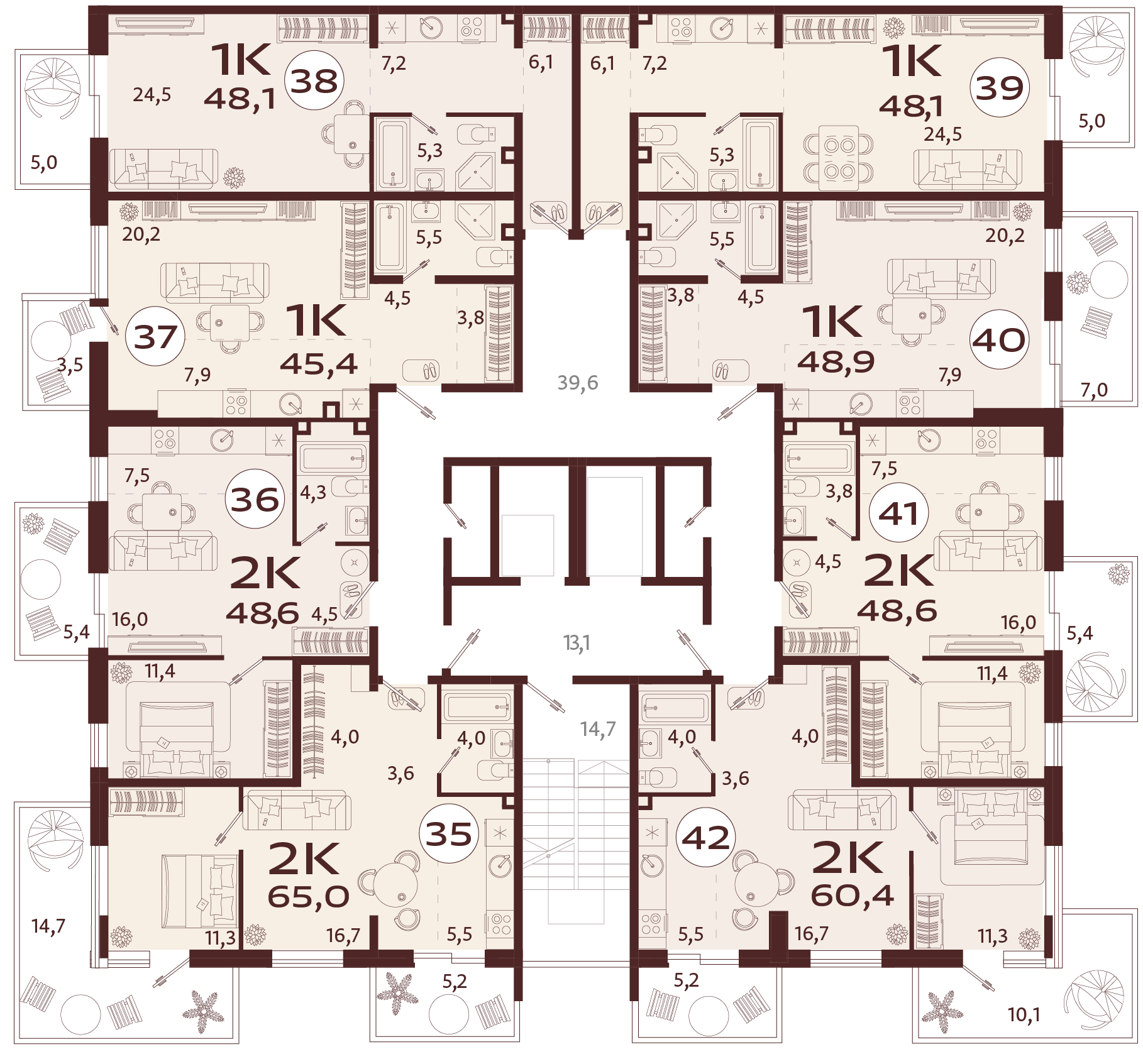1-комнатная квартира №38 48,1 м2 от застройщика ГК ТОЧНО фото 5