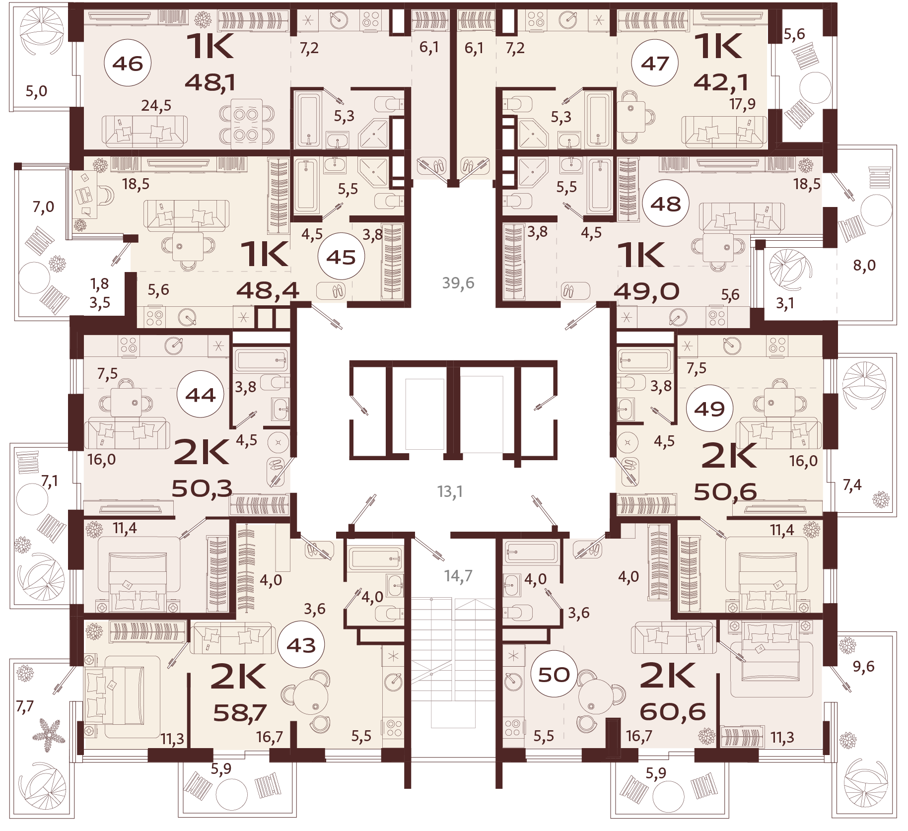 1-комнатная квартира №46 48,1 м2 от застройщика ГК ТОЧНО фото 5