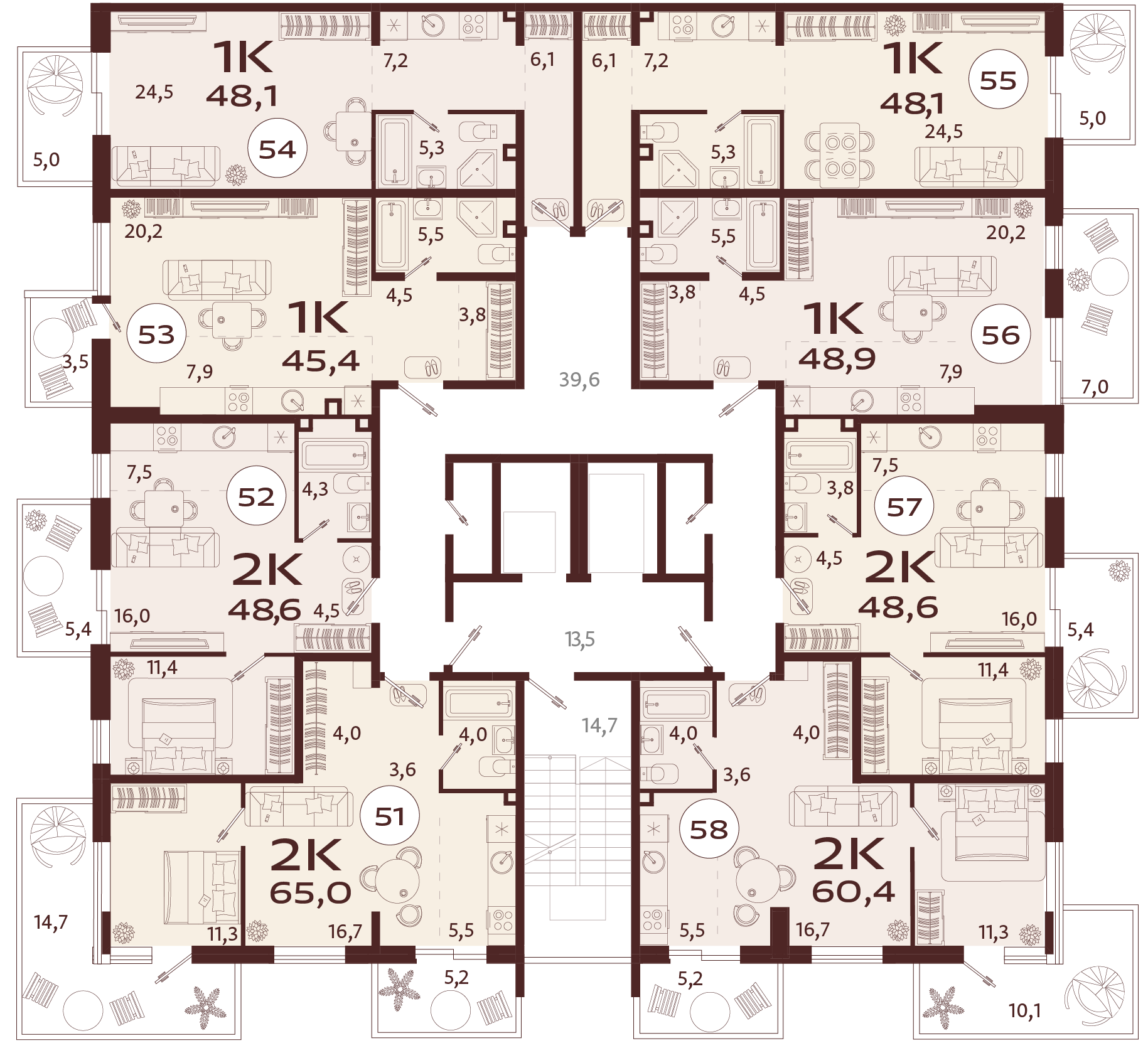 1-комнатная квартира №52 48,6 м2 от застройщика ГК ТОЧНО фото 5