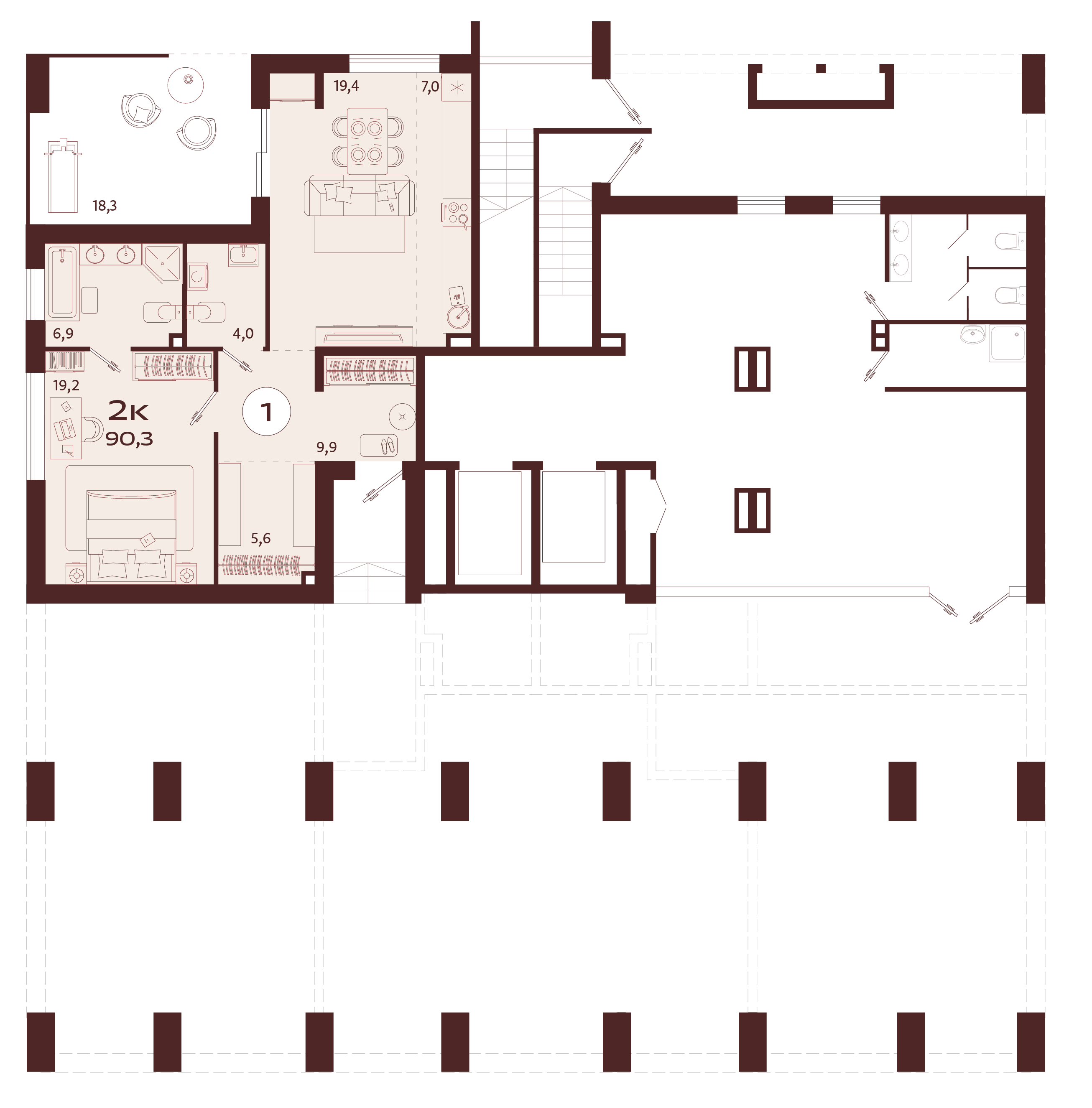 2-комнатная квартира №1 90,3 м2 от застройщика ГК ТОЧНО фото 5