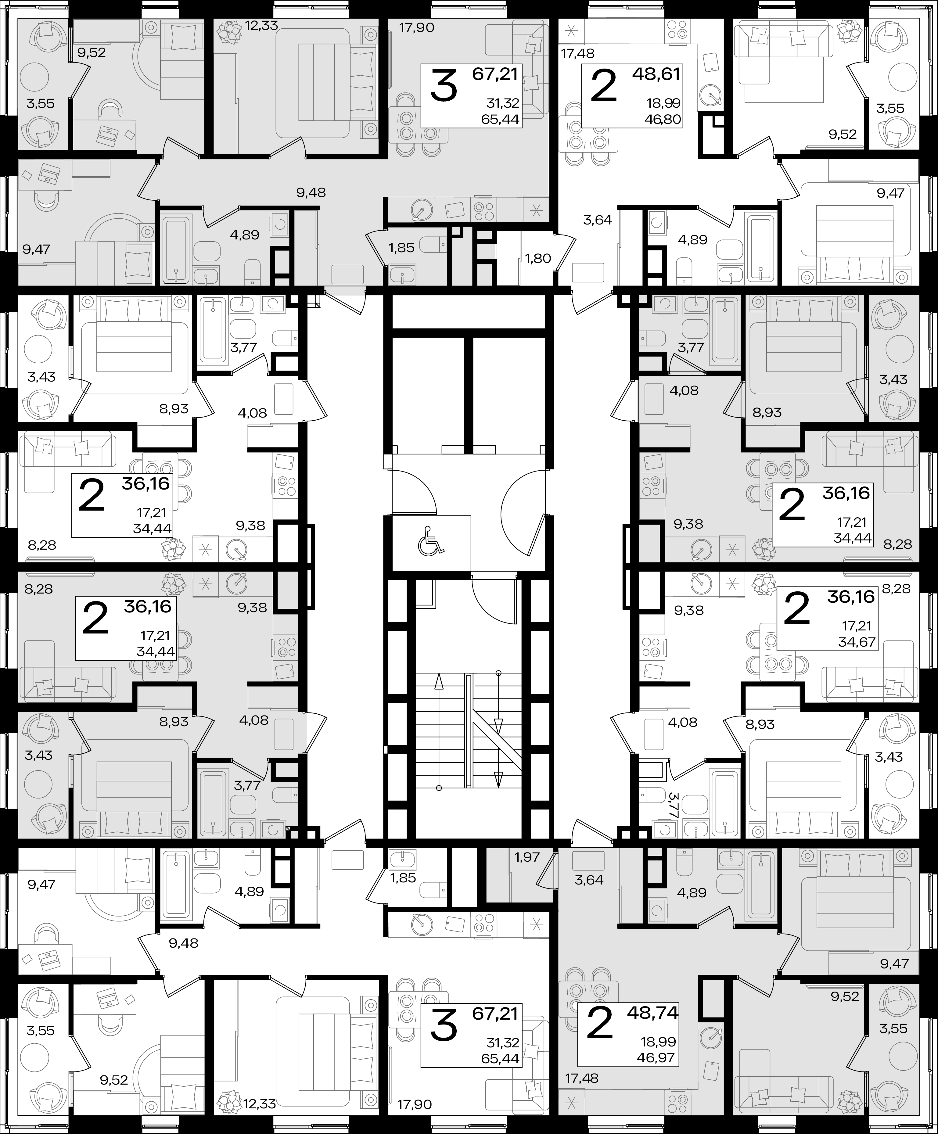 евро 2 к.кв. №54 36,16 м2 от застройщика ГК ТОЧНО фото 3