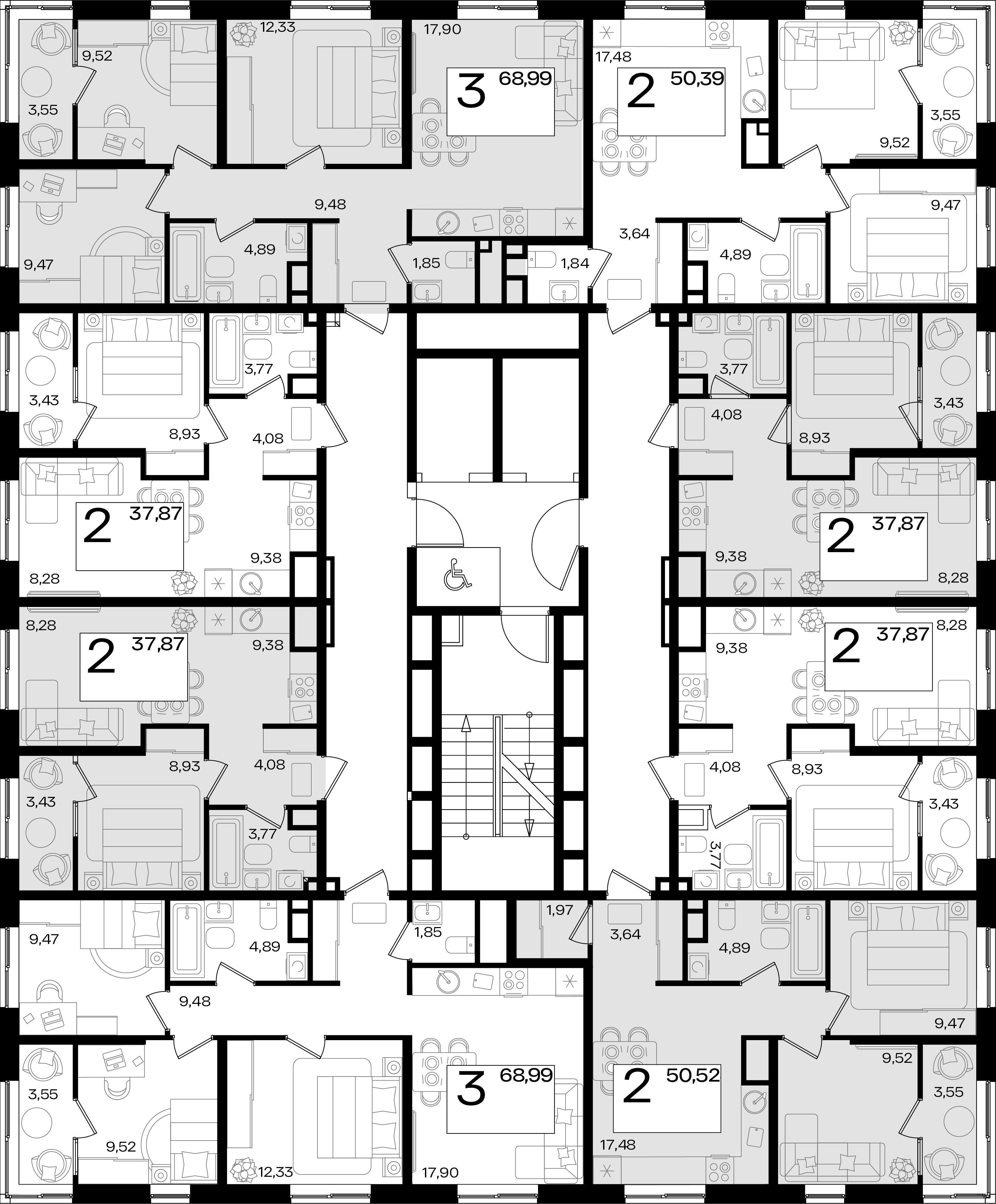 3-комнатная квартира №61 68,99 м2 от застройщика ГК ТОЧНО фото 3