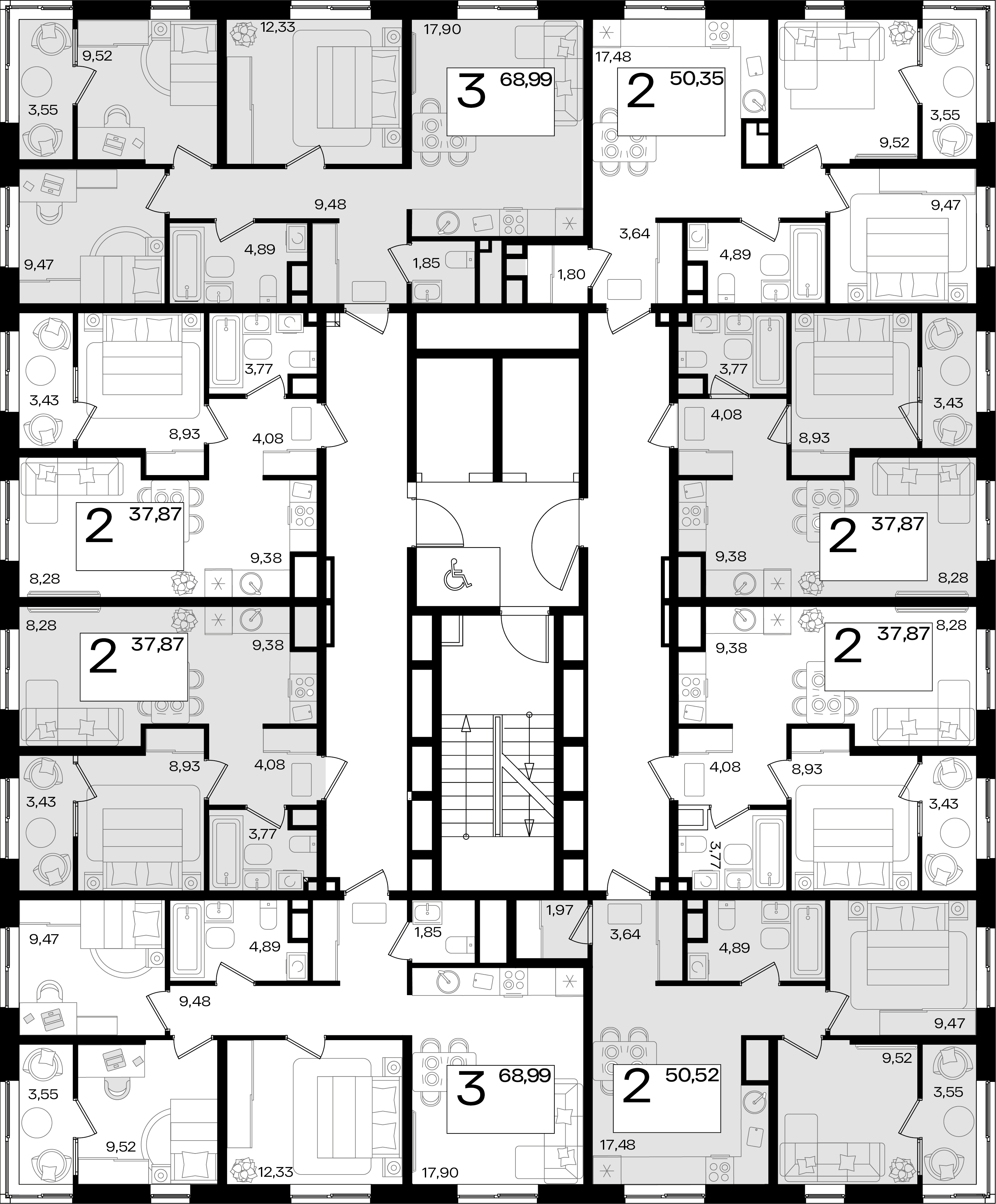 3-комнатная квартира №328 68,99 м2 от застройщика ГК ТОЧНО фото 3