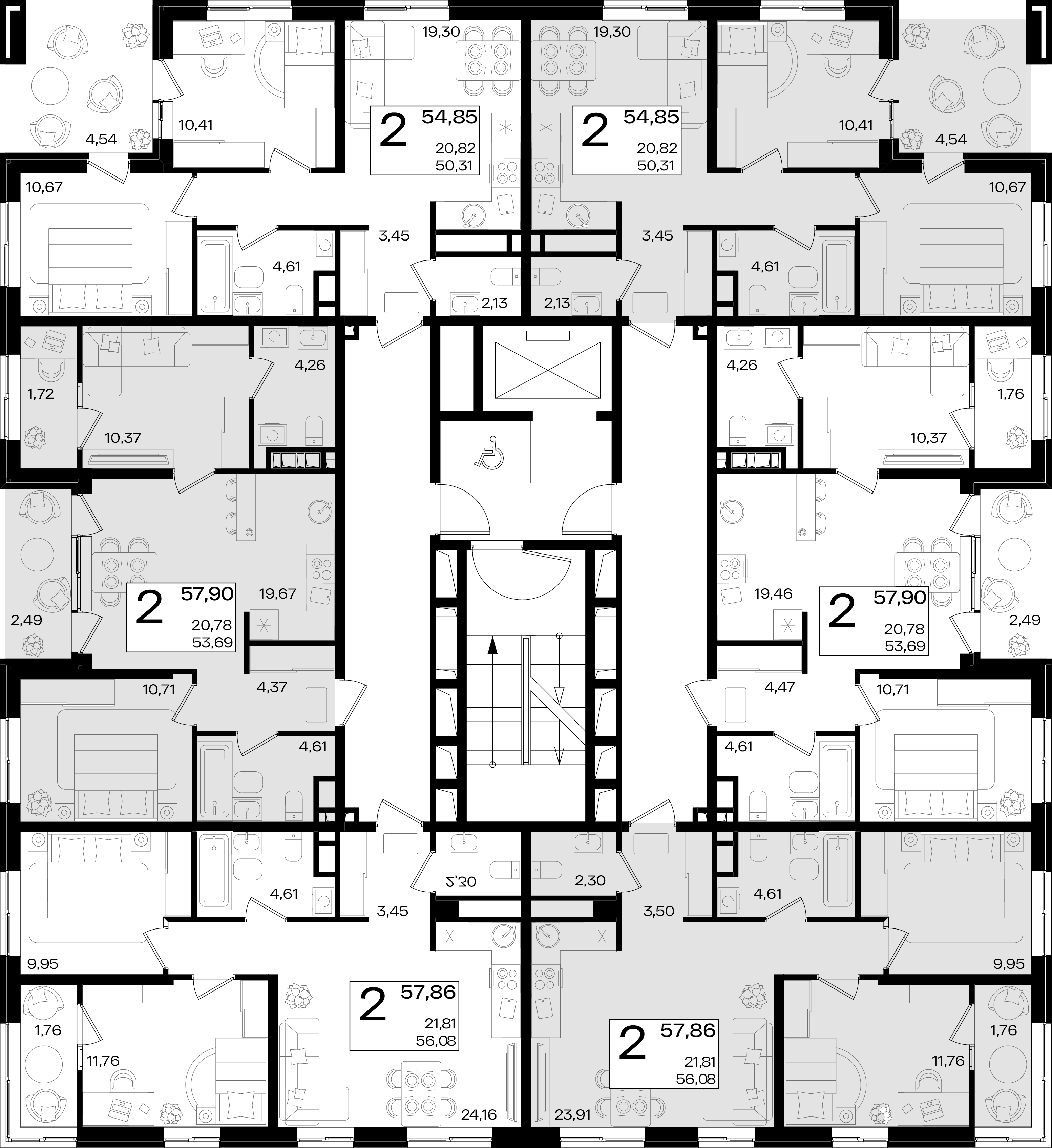 2-комнатная квартира №492 54,85 м2 от застройщика ГК ТОЧНО фото 3