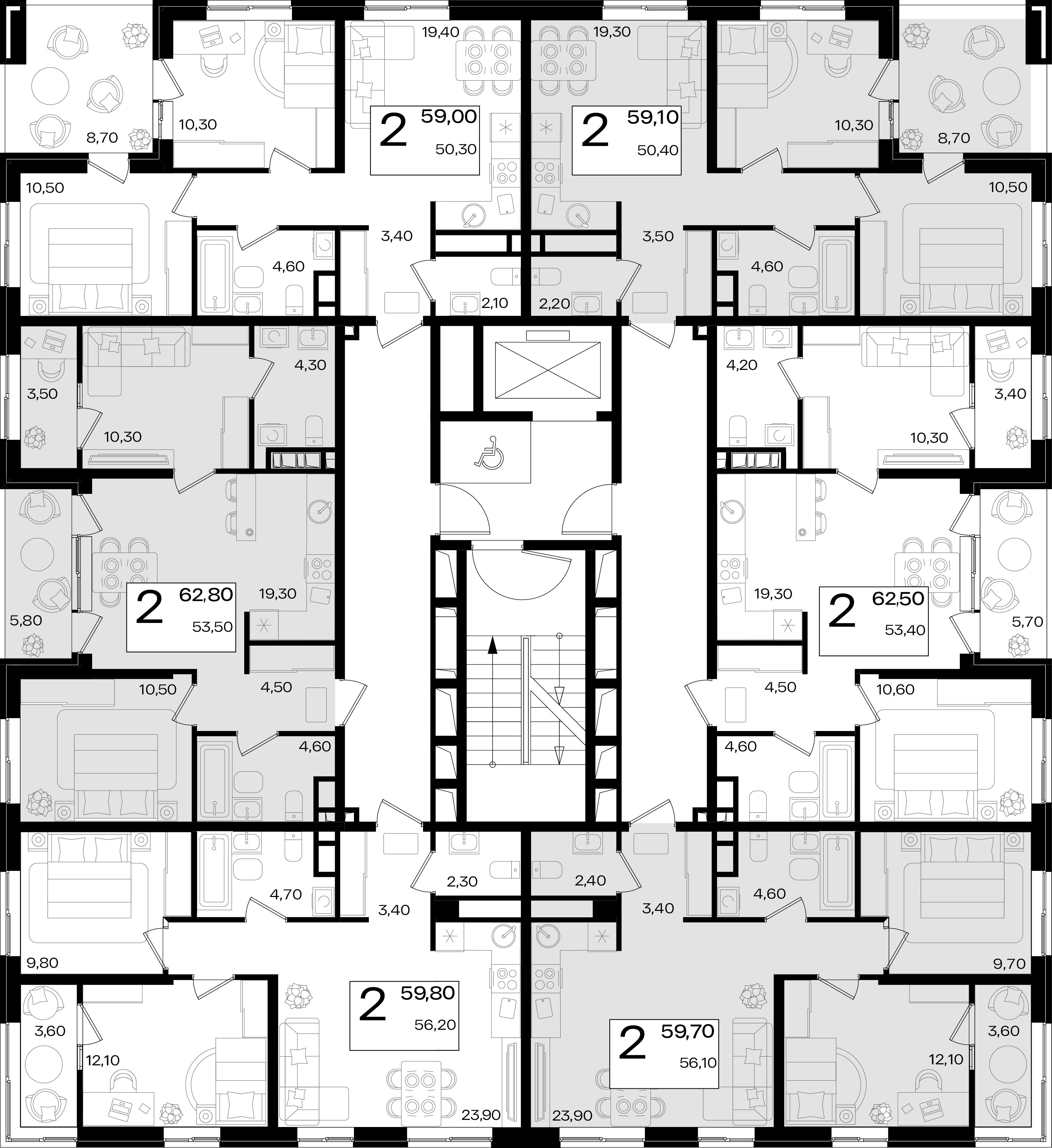 2-комнатная квартира №504 59 м2 от застройщика ГК ТОЧНО фото 4