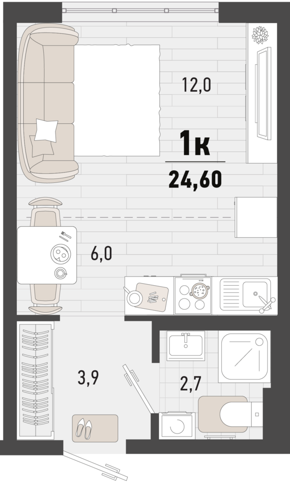 Студия №158 24,6 м2 от застройщика ГК ТОЧНО