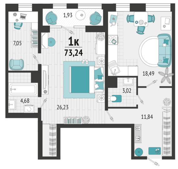 Пентхаус №205 69,4 м2 от застройщика ГК ТОЧНО