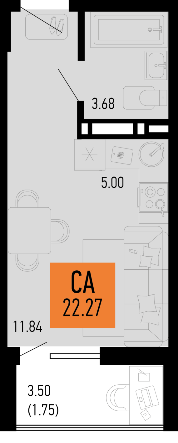 Студия №2 22,27 м2 от застройщика ГК ТОЧНО