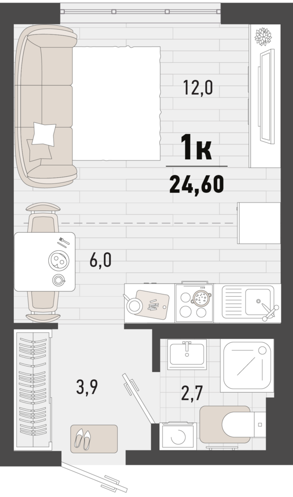 Студия №245 24,6 м2 от застройщика ГК ТОЧНО