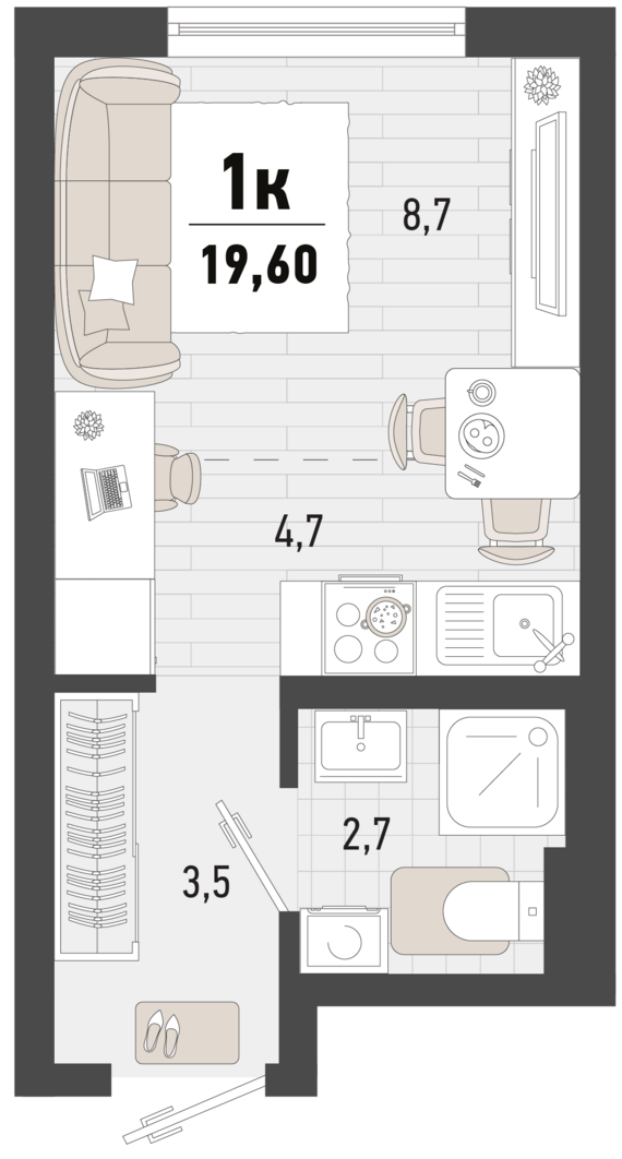 Студия №116 19,6 м2 от застройщика ГК ТОЧНО