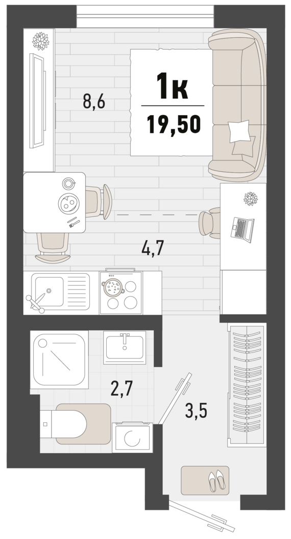 Студия №47 19,5 м2 от застройщика ГК ТОЧНО