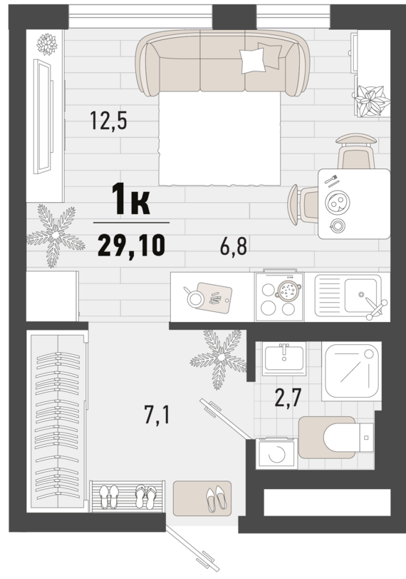 Студия №209 29,1 м2 от застройщика ГК ТОЧНО