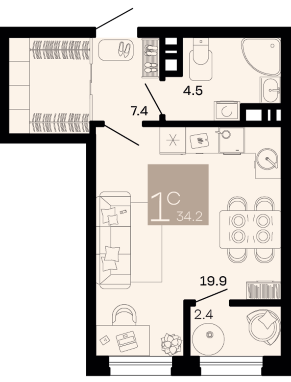 Студия №60 33 м2 от застройщика ГК ТОЧНО