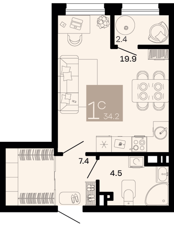Студия №226 33 м2 от застройщика ГК ТОЧНО