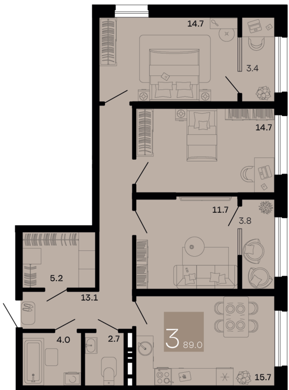 3-комнатная квартира №291 85,4 м2 от застройщика ГК ТОЧНО