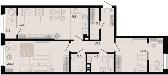 3-комнатная квартира №85 85,8 м2 от застройщика ГК ТОЧНО