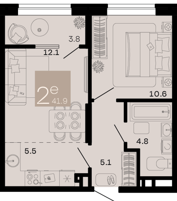 евро 2 к.кв. №171 41,9 м2 от застройщика ГК ТОЧНО
