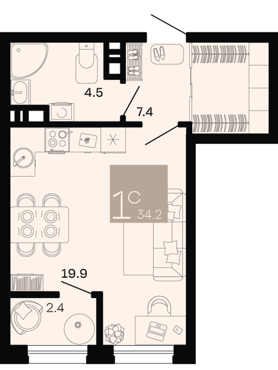 Студия №53 33 м2 от застройщика ГК ТОЧНО