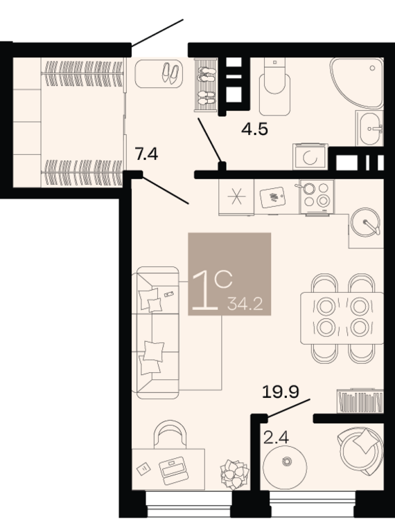 Студия №54 33 м2 от застройщика ГК ТОЧНО