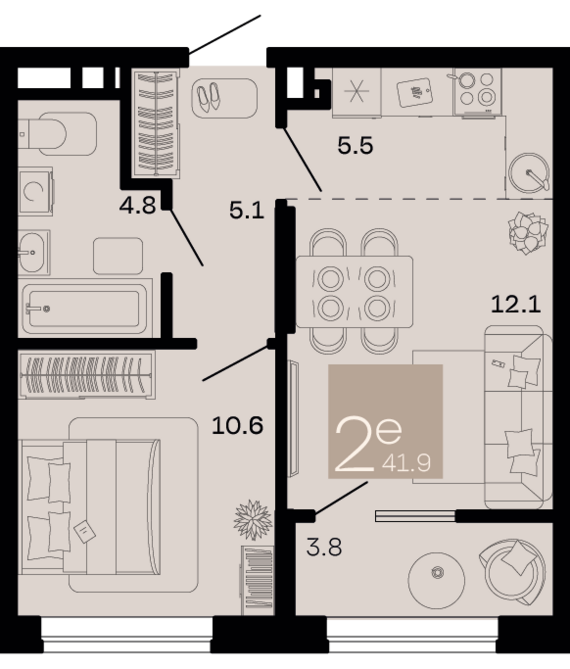 евро 2 к.кв. №39 40 м2 от застройщика ГК ТОЧНО