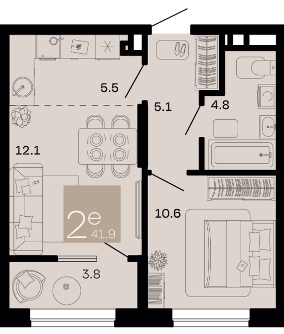 евро 2 к.кв. №40 40 м2 от застройщика ГК ТОЧНО