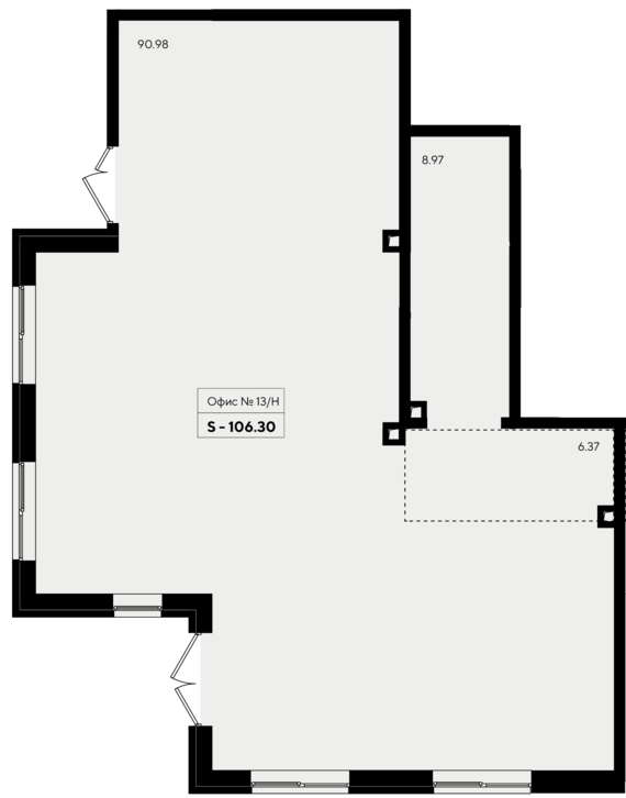 Офисное помещение 13/Н  106,3 м2 от застройщика ГК ТОЧНО