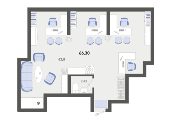 Офисное помещение 10/Н  66,3 м2 от застройщика ГК ТОЧНО