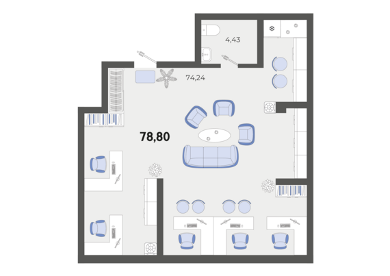 Офисное помещение 6/Н  78,8 м2 от застройщика ГК ТОЧНО