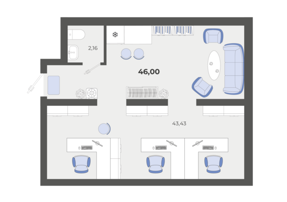 Офисное помещение 9/Н  46 м2 от застройщика ГК ТОЧНО